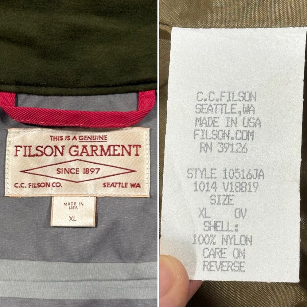 Filson Men's Size XL Green Nylon Vented Rain Liner Soft Shell Jacket NO HOOD - Picture 16 of 16
